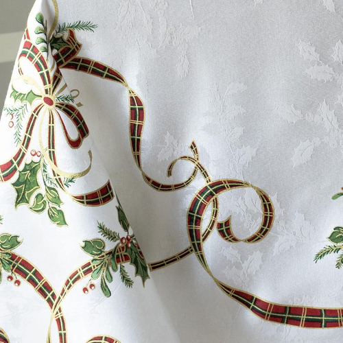 Mantel Estampado Lazos Festividades Navidad Tela Elegante