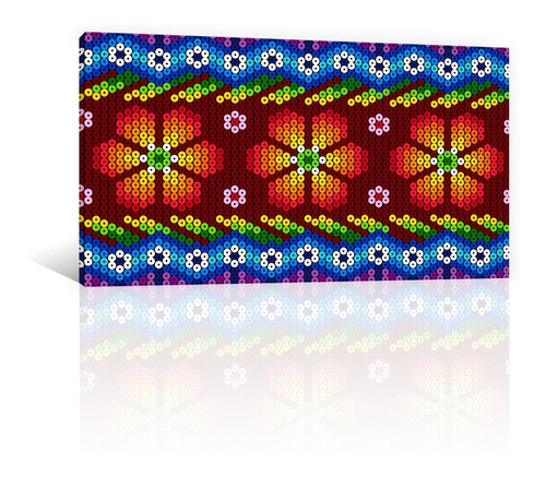 Cuadro Decorativo Canvas Arte Huichol Flores Geometricas