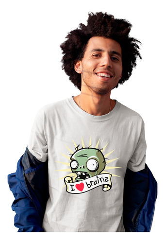 Blanca Playera Cleen Plantas Vs Zombies I Love Brains