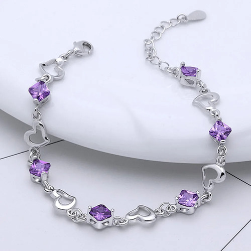 Pulsera Plata 925 Cristales Corazón Fino Regalo Joya Charm