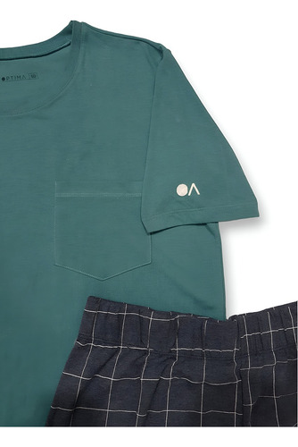 Pijama Ligera Manga Corta Con Short De Cuadros Optima 30107