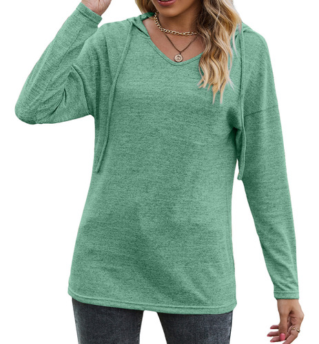 Sudadera Con Capucha Para Mujer, Manga Larga, Cuello En V, C