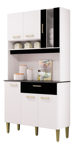 Imagen 1 de 3 de Alacena Mueble Auxiliar Cocina Kit Rubi 6 Puertas Negro Y Bl