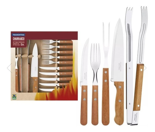 Set Cubiertos Tramontina 15 Pzs Dynamic Parrilla Naturalwood