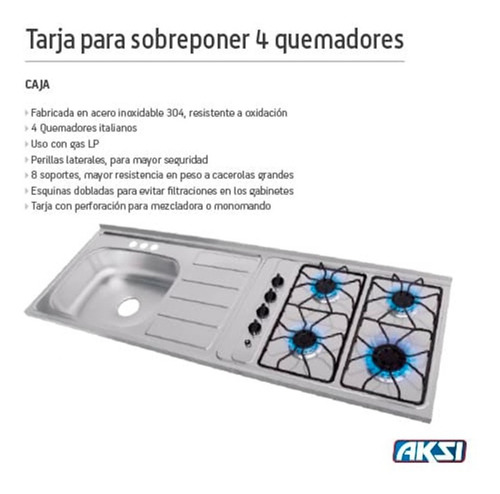 Imagen 2 de 2 de Tarja Para Sobreponer 4 Quemadores 150x52 Cm Derecha.cal 22