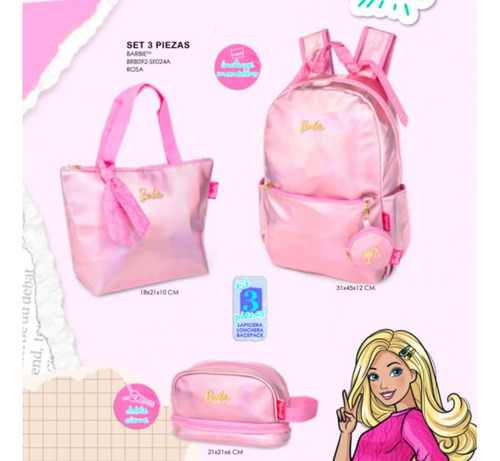 Kit Mochila Escolar Barbie Mochila Lonchera Lapicera Keepack