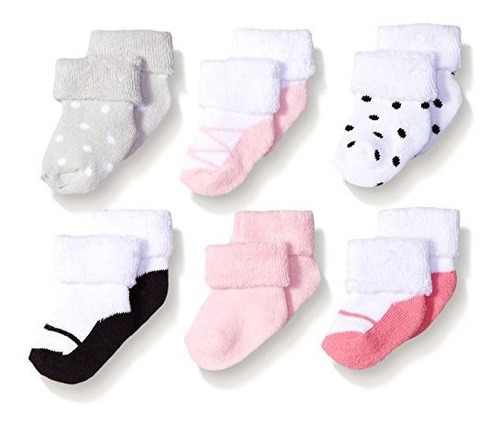 Luvable Friends Baby Recién Nacido Terry Socks 6 Pack