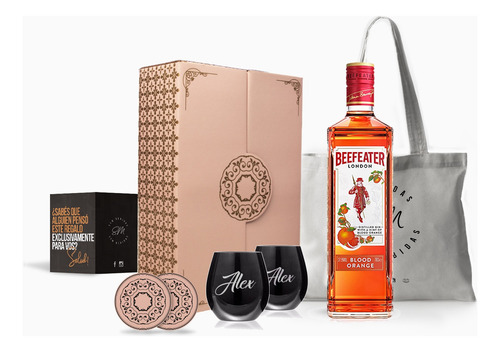 Kit Gin Beefeater Orange Vasos Negros Grabados Box Regalo