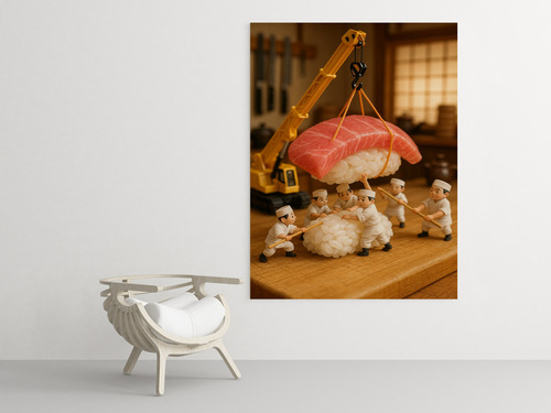 Cuadro Moderno Mural Chefs Miniatura Con Sushi Original Full Hd