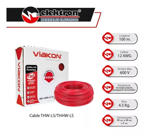 Para llevar Verdulero A veces Caja 100 Mts Cable Eléctrico Viakon Rojo Cal 12 Cobre 100%