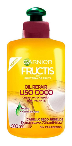 Crema Para Peinar Garnier Fructis Oil Repair Liso Coco Cabello Seco 300ml