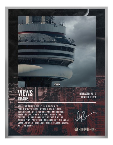 Cuadro Drake Views Album Music Firma C/marco 60x50