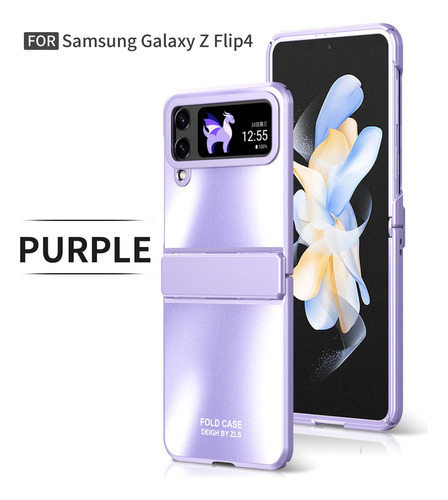 Funda de piel adecuada para Samsung Zflip4 con color morado y violeta, protección continua para Zflip3