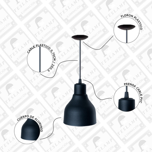 Imagen 4 de 10 de Lampara Colgante Industrial Campana En Aluminio Apto Led