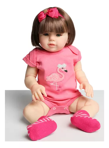 Boneca Bebe Reborn Castanha Rosa