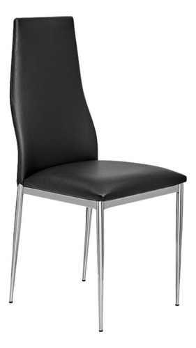 Silla De Comedor De Ecocuero Pata Cromada - Genova Asiento Negro