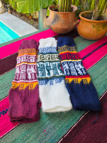 Polainas De Lana De Alpaca Dibujo De Llama Con Guarda Gris Claro Lana Único