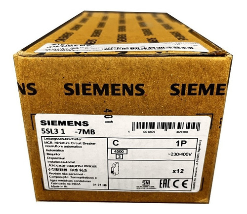 Kit Llave Termica Termomagnetica Unipolar 6a Siemens X 12ud.