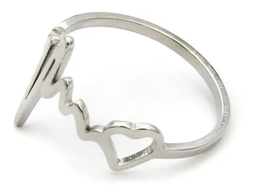 Anillo Acero Plateado Linea Vida Corazon Amor Eternidad Eg