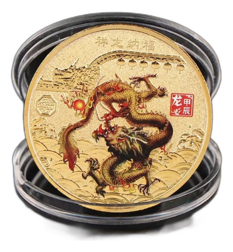 Moneda China Del Año Del Dragón. Dorada.