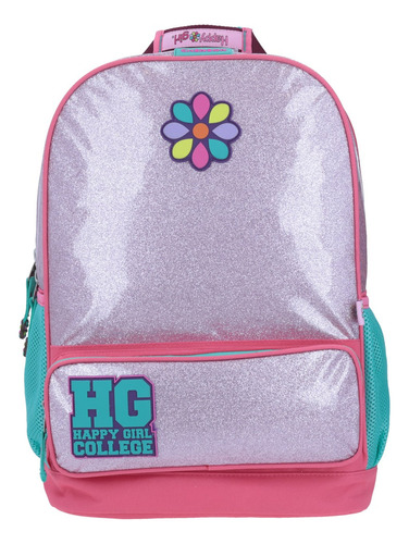 Mochila Happy Girl College Hg Flor Brillos Primaria Rosa Chenson