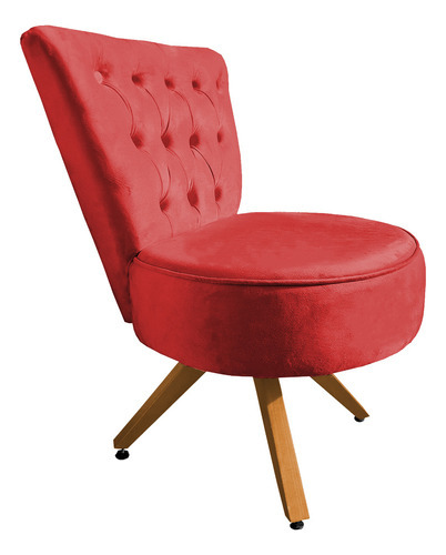 Poltrona Cadeira Decorativa Capitonê Elegância Veludo Cor Vermelho