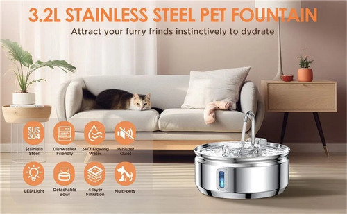 Bebedouro Automático Para Cães E Gatos, 3,2 L Em Com Led