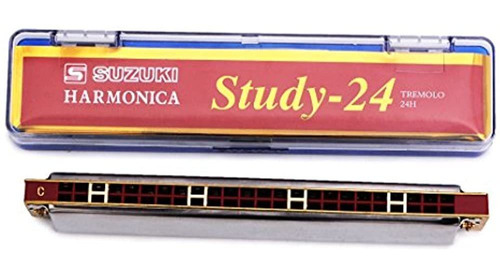 Suzuki Study-24 Armónica De 24 Agujeros Trémolo Y Caja De Pa