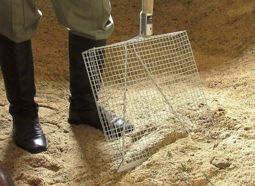 Imagem 2 de 3 de Pá Peneira Limpa Cocheira Cavalo De Pequena 33x33x6 Com Cabo