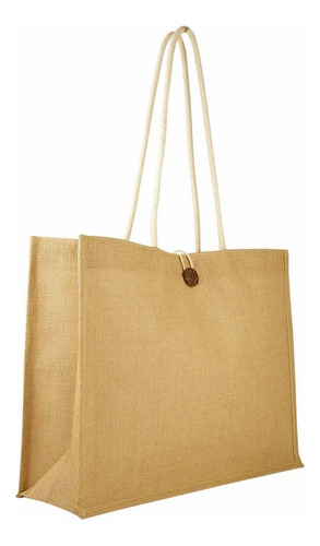 Bolsa Mujer Material Yute Interior Plastificado Casual Color Marrón Claro Correa De Hombro Beige