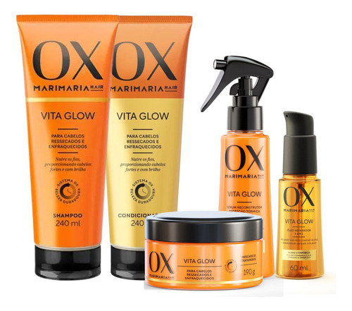  OX Mari Maria Hair Vita glow Kit en garrafa, pote, spray e pump de 650mL
