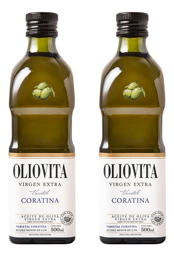 Combo De Oliva Oliovita Coratina Botella De Vidrio 500 Ml X2