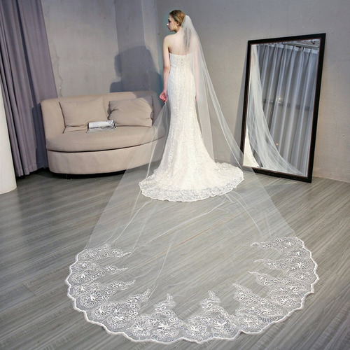 4m Una Capa Mujer Trailing Cathedral Velo De Novia Largo