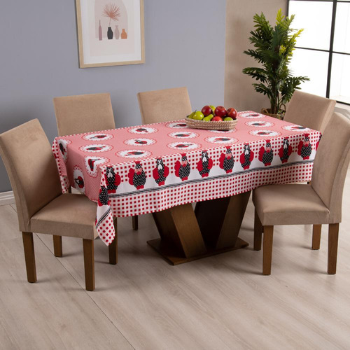 Toalha De Mesa 1 Peça Pratik 4 Lugares Vermelho/galinha