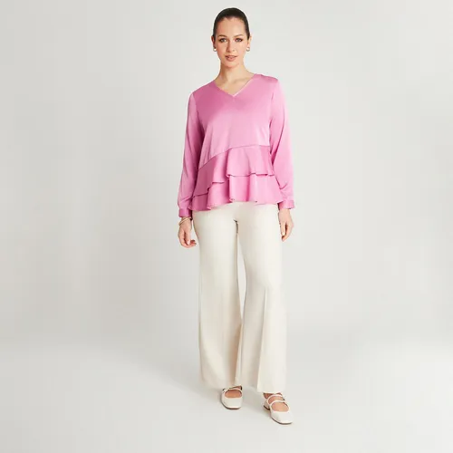 Blusa Rosado Manga Larga Cuello V