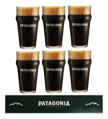 6 Vasos Cerveza Patagonia Nonic Pint 500 Ml + Barmat Largo