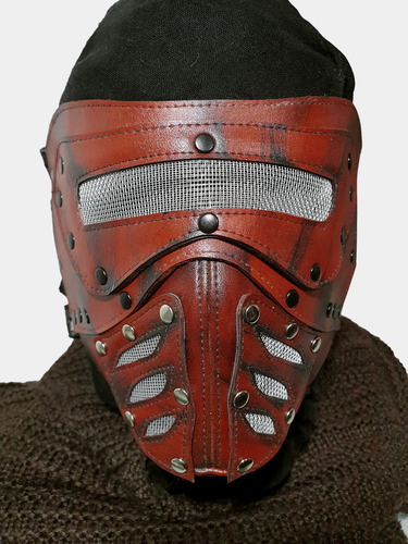 Máscara Cyberpunk Ecocuero Roja Halloween Fiestas Dj Ciclope Rojo Cíclope