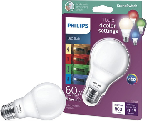 Foco Led Philips Sceneswitch Luz Multicolor - A19 Color de la luz RGB