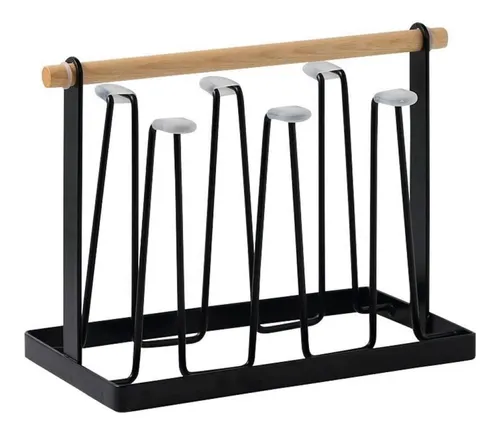 comprar Escurridor 6 Vasos Tazas Metal Y Madera Negro Tecos 85010