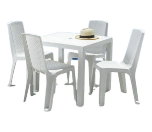 Juego De Exterior Blanco/ 4 Sillas/ Rattan.