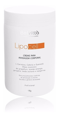 Creme Lipocell Massagem 1kg Belvitta - Com Cafeína, Gengibre