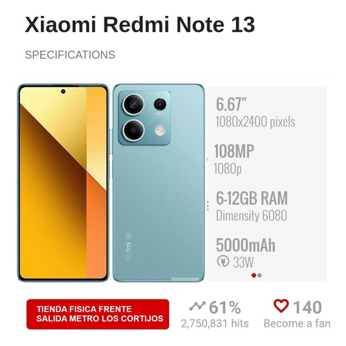 Xiaomi Redmi Note 13 Con 256/16gb 8+8 Promo Al Costo Lea