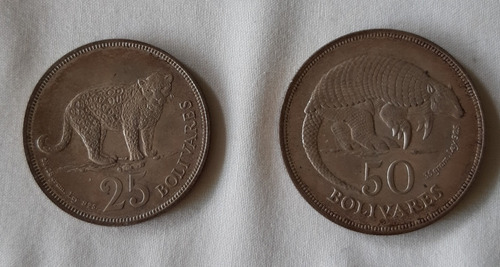 Monedas Venezolanas Plata Bs 25 Y 50 Año 1975 En Combo