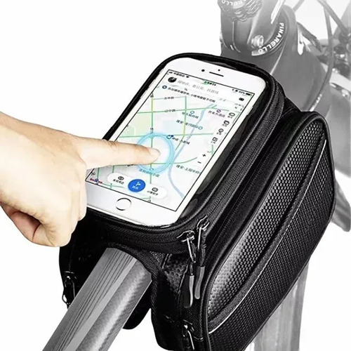 Bolso De Bicicleta Porta Celular Impermeable 2 Compartimento Color Negro