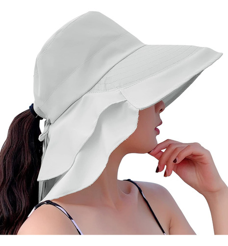 Gorro De Sol Para Mujer Con Protección Uv, Ala Ancha, Cola D