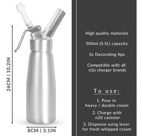 A * Dispensador De Crema Batida Profesional Acero Inoxidable