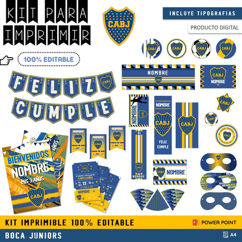 Pack Imprimible Cumpleaños + Candy Editable - Boca Juniors