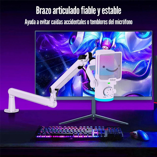 Micrófono Fifine Ampligame Tam6 Rgb Usb (incluye Brazo) Whit