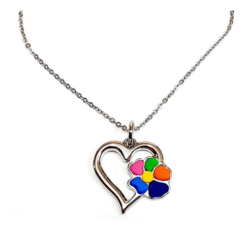 Collar Con Dije Corazón Flor Multicolor Fimofemi Artesanal