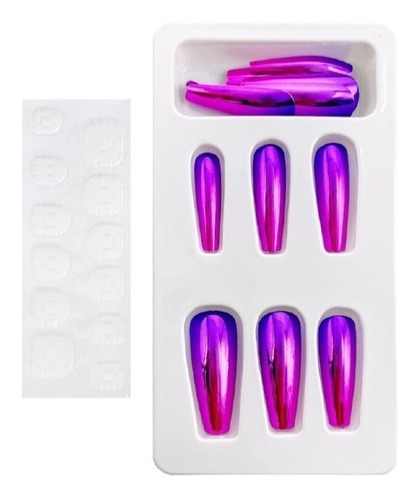 Uñas Postizas En Color Violeta Neon Para Dama